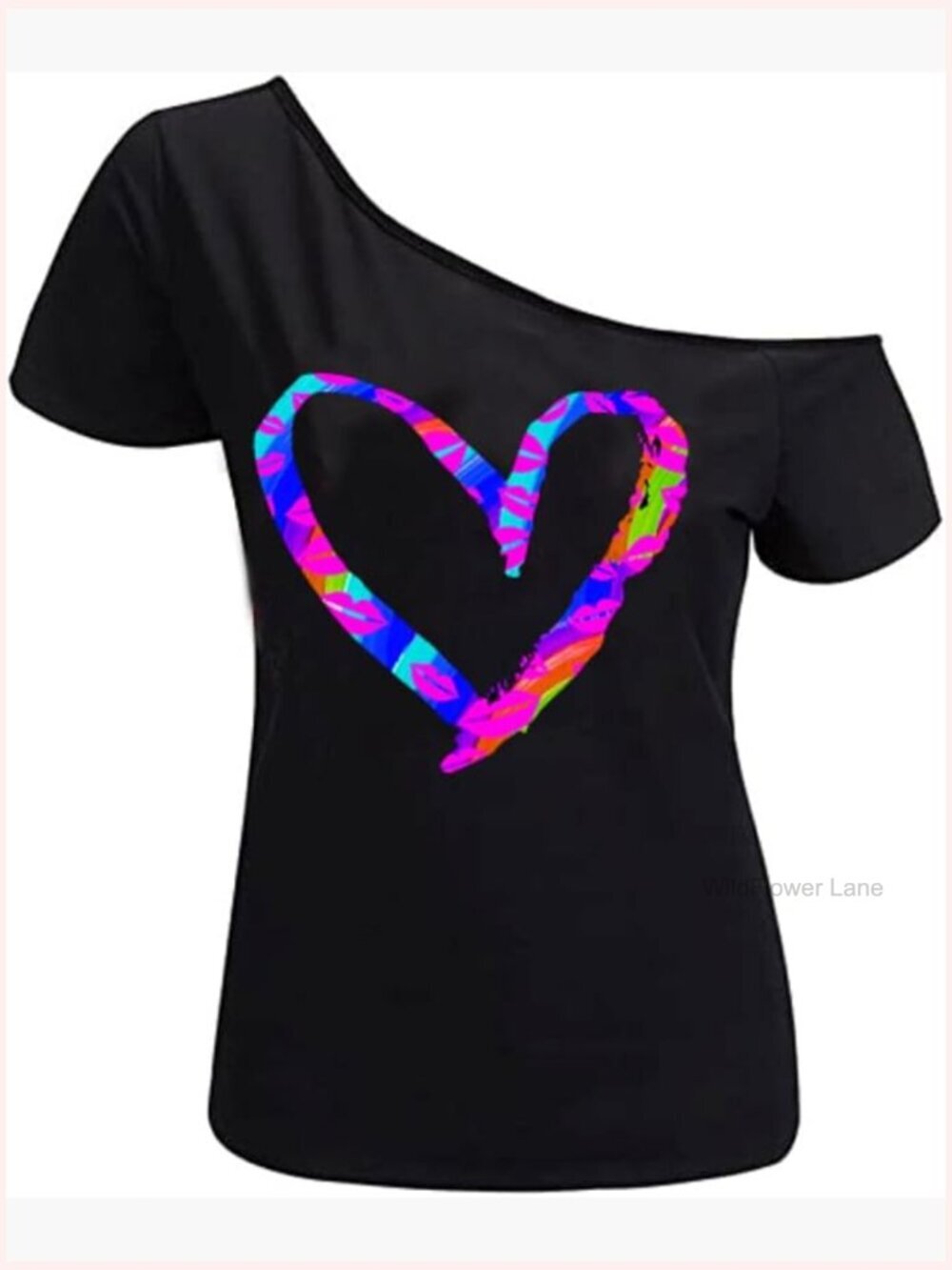 Off Shoulder Lips Print T-Shirt Plus Size Short Sleeve Casual Top